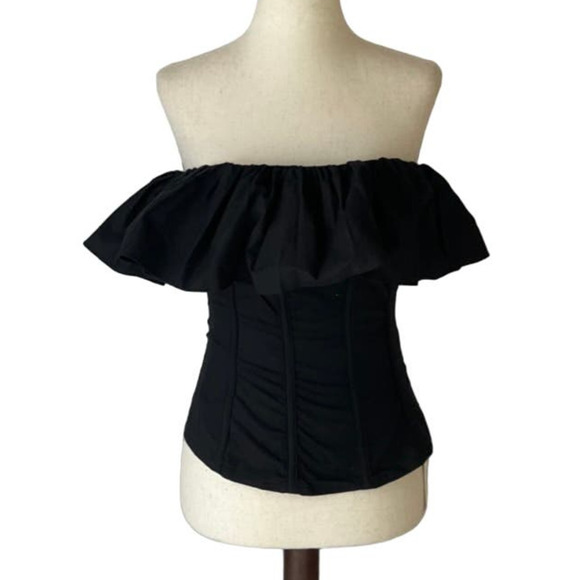 Pixie Market Ruffled Corset Top in Black - Picture 1 of 9